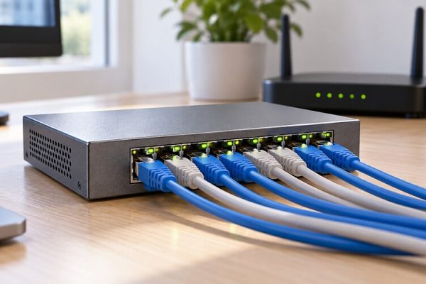 Ethernet switch ve bağlı ağ kabloları