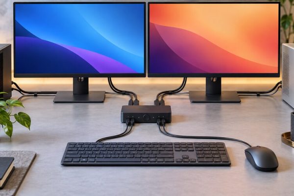İki monitör, klavye ve fareyi bağlayan KVM switch kurulumu