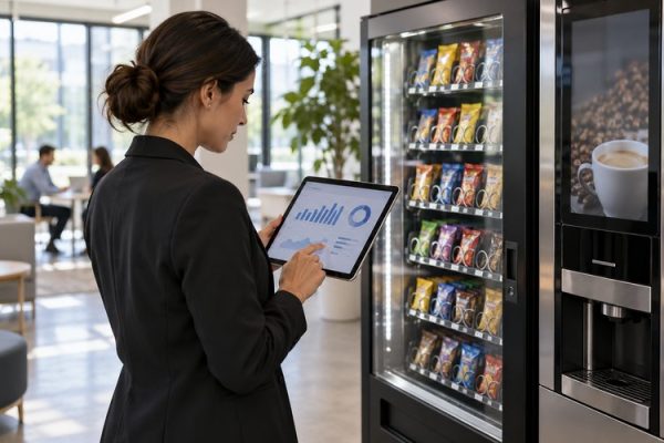Tablet üzerinden otomat stok durumunu inceleyen yönetici