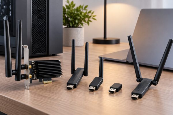 USB ve PCIe bağlantılı farklı Wi-Fi adaptörleri