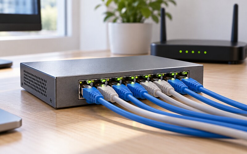 Ethernet switch ve bağlı ağ kabloları