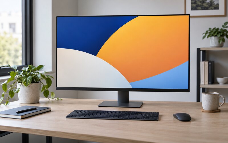 Düzenli çalışma masasında modern bilgisayar monitörü
