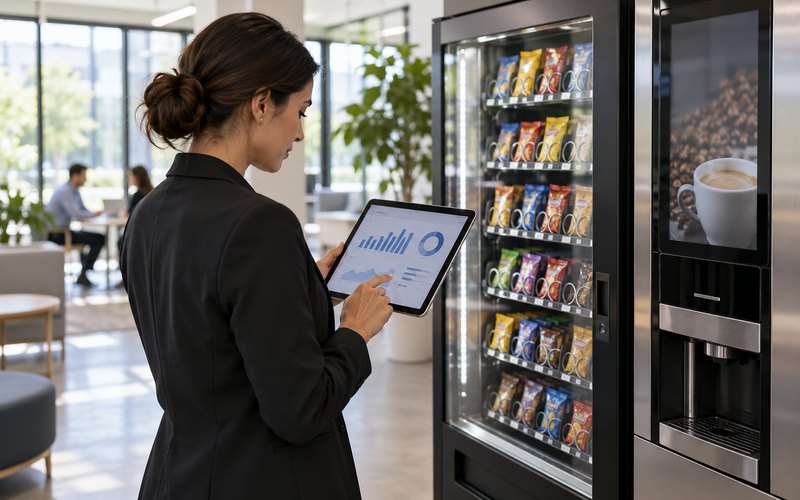 Tablet üzerinden otomat stok durumunu inceleyen yönetici
