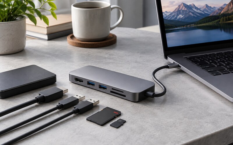 Dizüstü bilgisayara bağlı USB-C hub